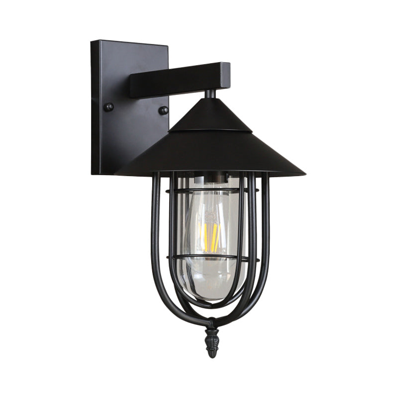 Verre transparent noir / bronze mur suspendu capsule lumineuse 1 lumière de style vintage de la lampe avec cage métallique