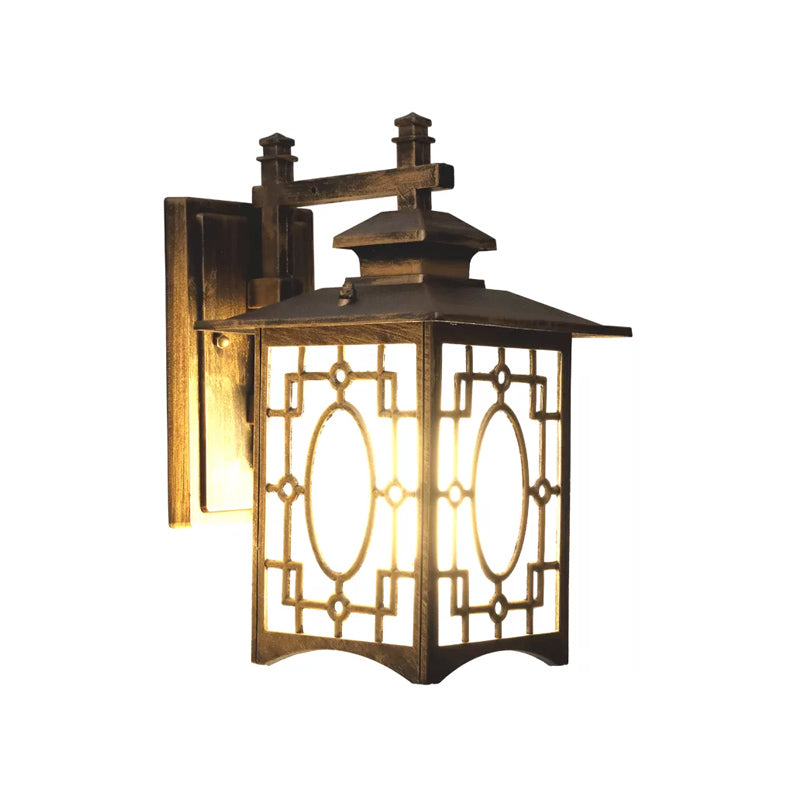 1 hoofd Frosted glazen wandverlichting Rustiek zwart/bronzen lantaarnvormige Courtyard SCONCE LICHT