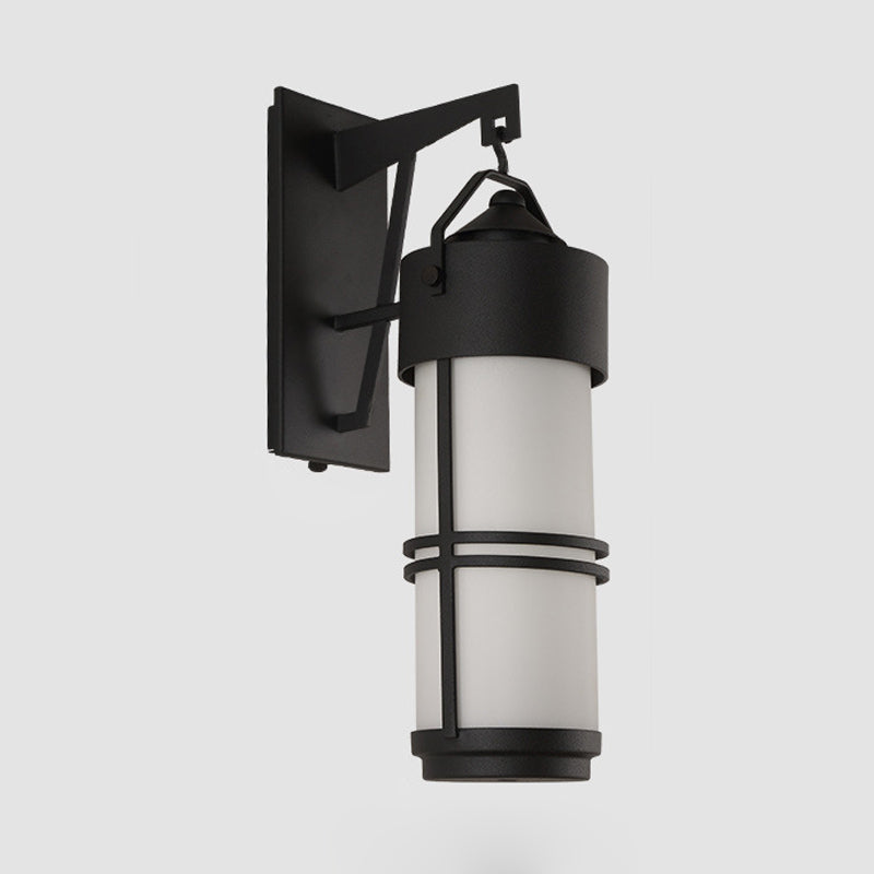 Cylindrical Stairs Wall Lighting Fixture Classic Cream Glass 1 Light Black Finish Sconce Light