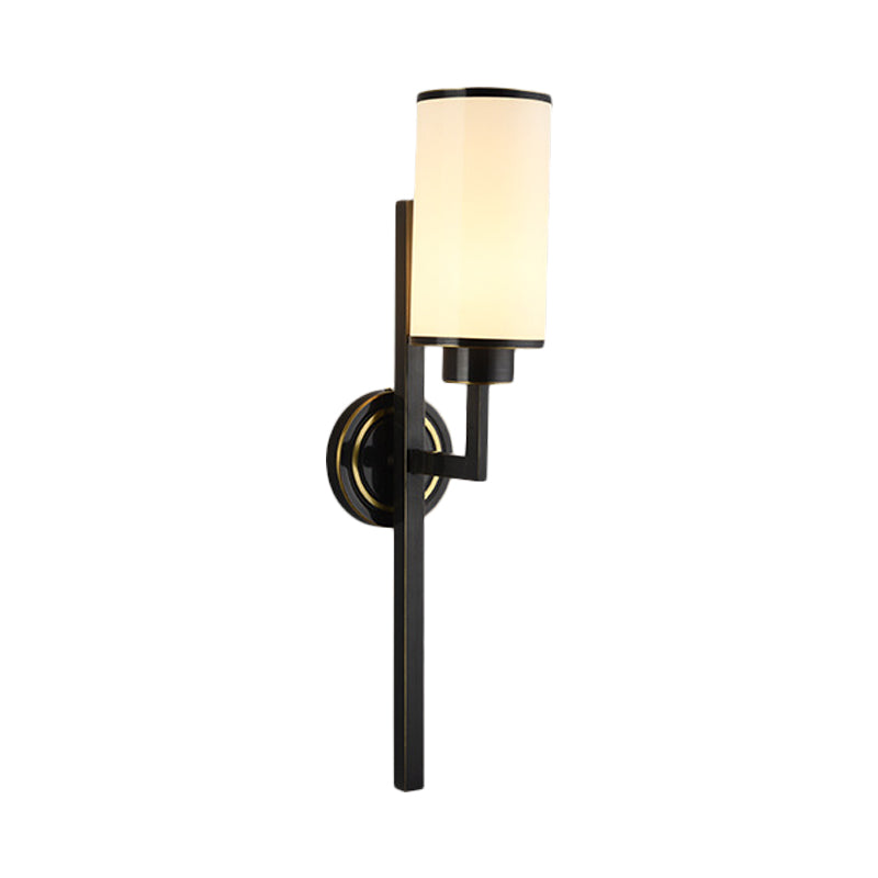 LAMPE MUR CYLINDRIQUE Country Verre Opale Single Bulbe Éclairage mural noir