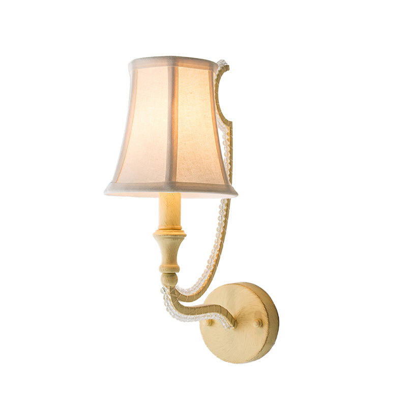 Idee per illuminazione a parete da 1/2-bulba Lampada a parete in tessuto a campana rustico in beige/argento invecchiato con goccia di cristallo