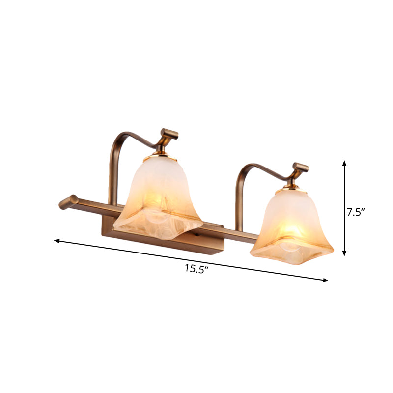 Country Bell Vanity Light Fixture 2/3 Lights Frosted White Glass Wall Mounted Lamp for Bathroom