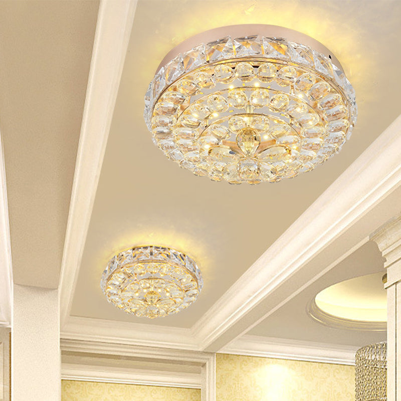 Modern Stylish Blossom Mini Flush Mount Crystal Integrated LED Ceiling Lighting in Gold, Warm/White Light