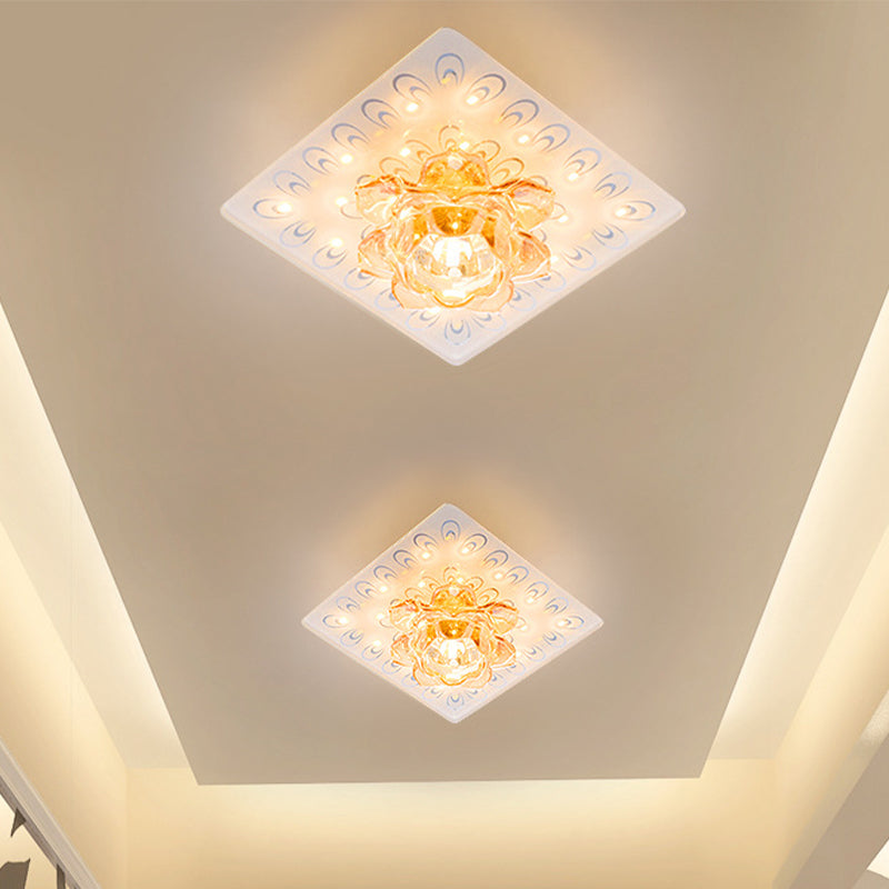 Lotus Blossom LED Ceiling Flush Modernist White Crystal Flush Mounted Lamp in Warm/White Light