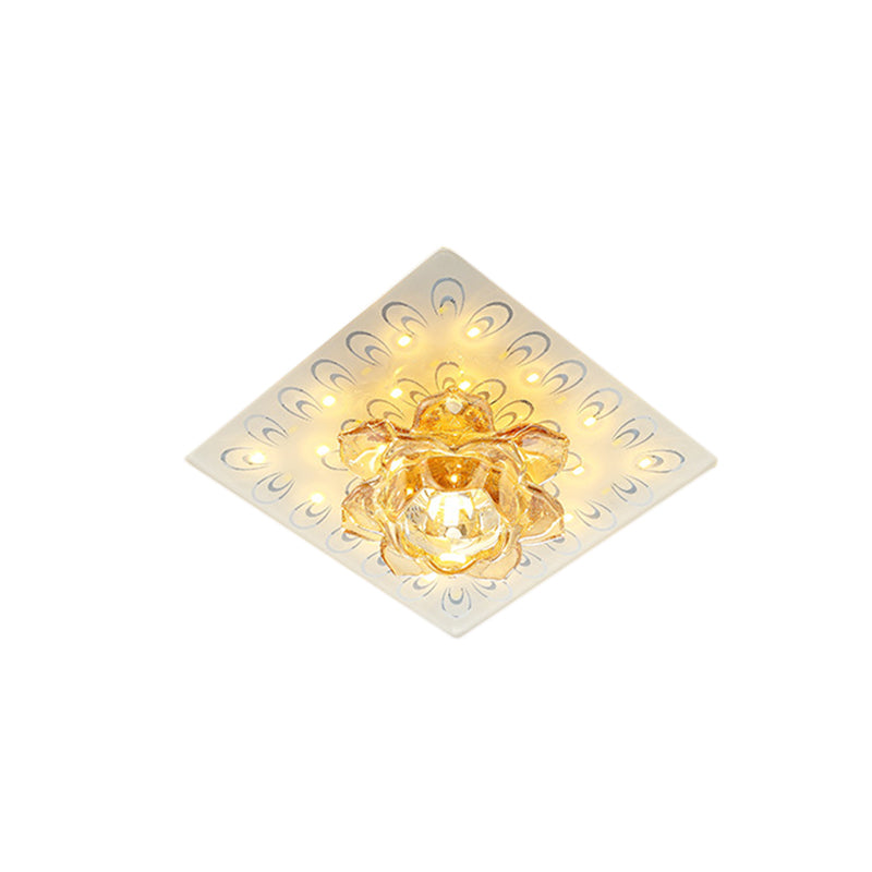 Lotus Blossom LED Ceiling Flush Modernist White Crystal Flush Mounted Lamp in Warm/White Light