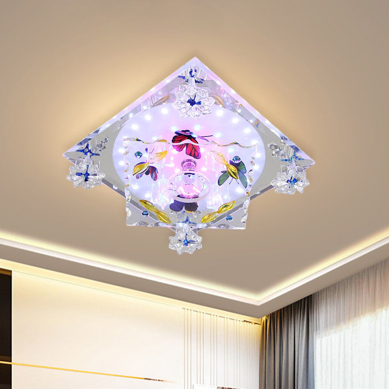 Clear Crystal LED Plafond Fixture Moderne Gekleurde Vlinderpatroon Vierkante Gang Flush Mount Verlichting
