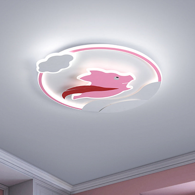 Super Pig Ultrathin Ceiling Flush Cartoon Acrylic Pink LED Flush Mount Lamp in Warm/White Light