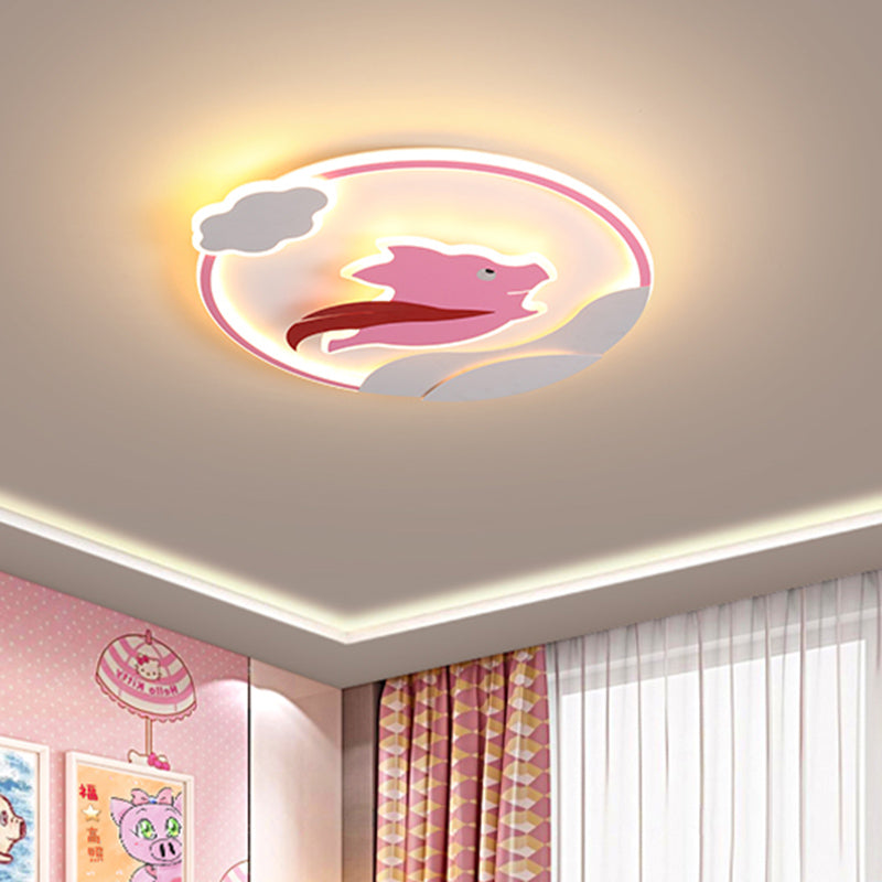 Super Pig Ultrathin Ceiling Flush Cartoon Acrylic Pink LED Flush Mount Lamp in Warm/White Light