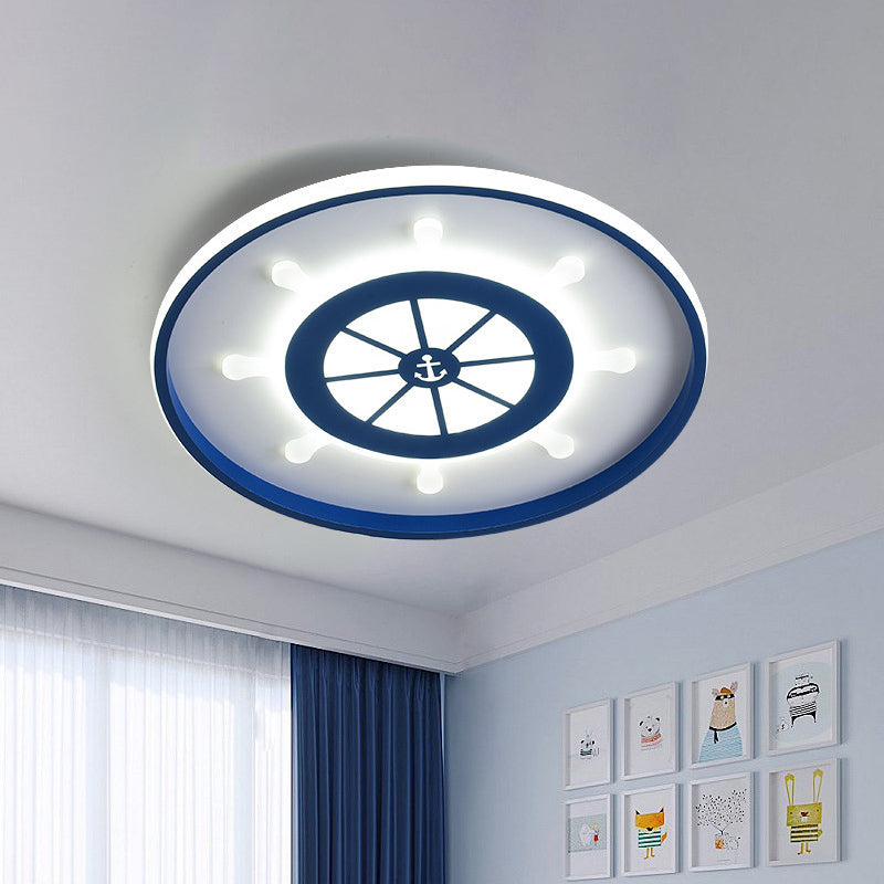 Rudder Ultradunne Kid Room LED Flush Light Aluminium Mediterrane Plafond Mount Lamp in Blauw, Warm/Wit Licht