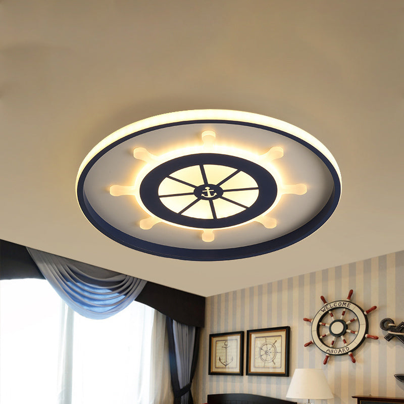 Rudder Ultradunne Kid Room LED Flush Light Aluminium Mediterrane Plafond Mount Lamp in Blauw, Warm/Wit Licht