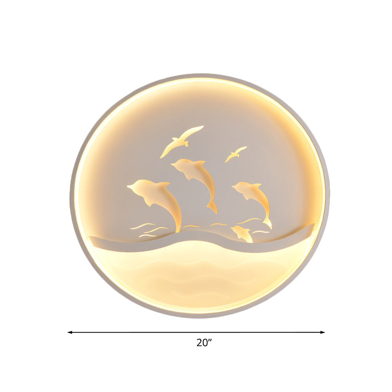 Delphin Abenteuerkreis LED Flush Mount Nordic Acryl Kinder Schlafzimmer LED Deckenleuchte in Weiß/Warm Licht