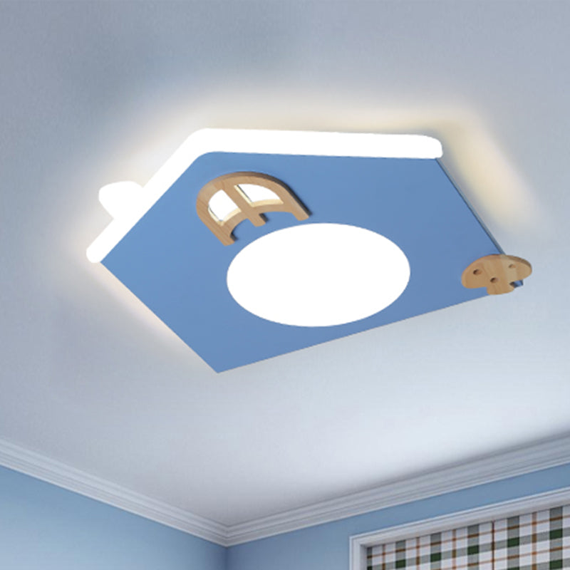 Acrylic House Thin Flush Mounted Light Cartoon Pink/Blue LED Ceiling Flushmount Lamp for Kids Room