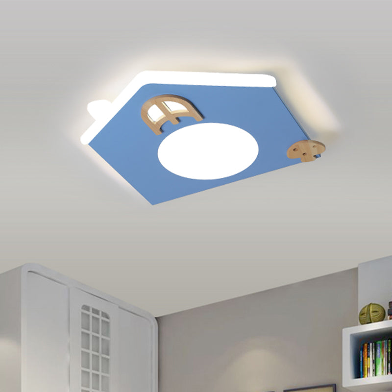 Acrylic House Thin Flush Mounted Light Cartoon Pink/Blue LED Ceiling Flushmount Lamp for Kids Room