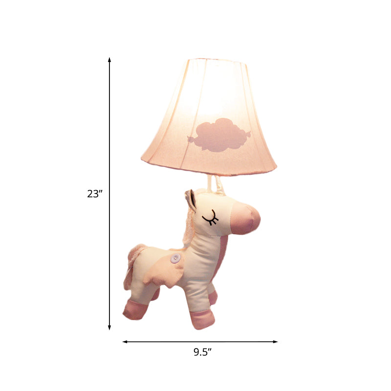 Cartoon Unicorn Cotton Night Light da tavolo a 1 luce con tonalità in tessuto svasato in rosa