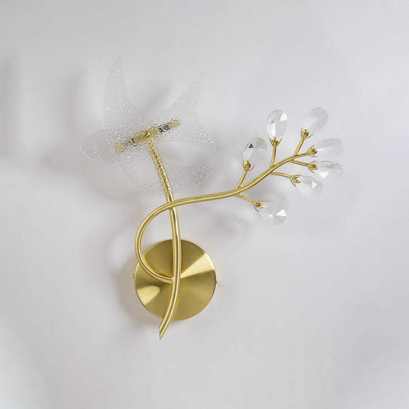 Éclairage d'écran de branche simple 2 têtes lampe à paroi cristalline à facettes en or, gauche / droite