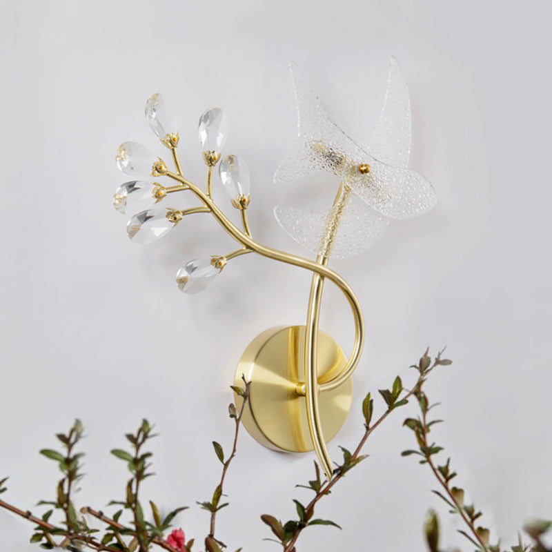 Éclairage d'écran de branche simple 2 têtes lampe à paroi cristalline à facettes en or, gauche / droite