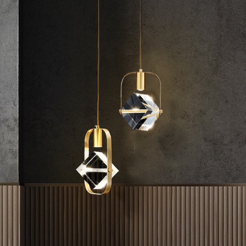 2-Head Cubic Multi Light Pendant Postmodern Gold Hanging Lamp with Metal Frame for Restaurant