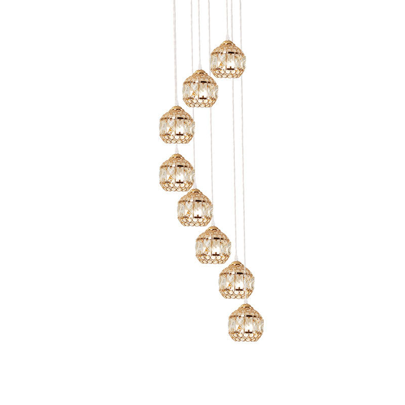 Eingeklagter Kristall Gold Cluster Anhänger Globe 8 Lampen Moderne Hanglampe mit Spiraldesign
