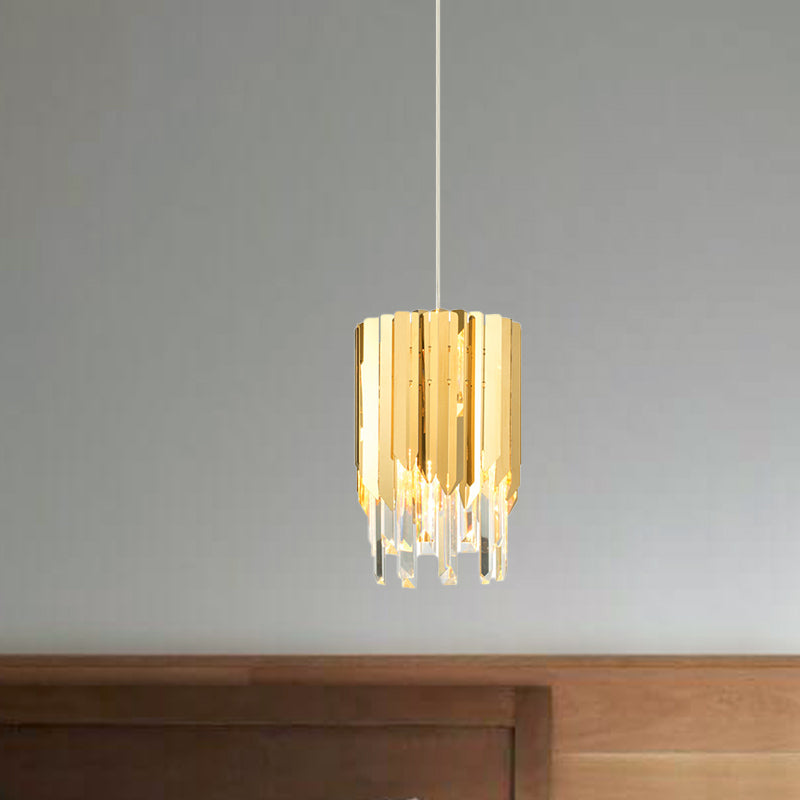 1 Bulb Tiered Hanging Light Postmodern Gold Crystal Rectangle Suspended Lighting Fixture