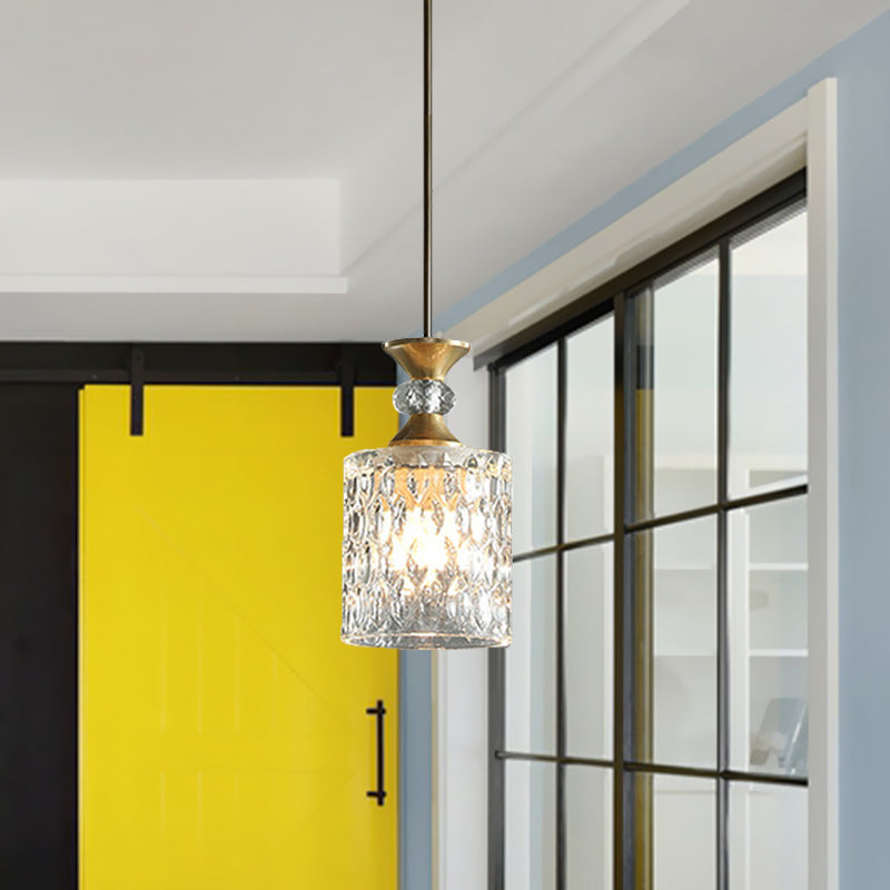 Column K9 Crystal Drop Lamp Postmodern 1-Bulb Restaurant Down Lighting Pendant in Gold