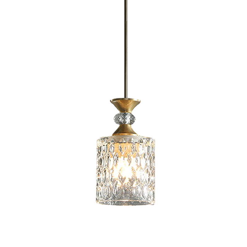 Column K9 Crystal Drop Lamp Postmodern 1-Bulb Restaurant Down Lighting Pendant in Gold
