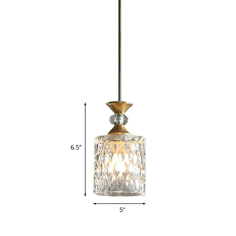 Column K9 Crystal Drop Lamp Postmodern 1-Bulb Restaurant Down Lighting Pendant in Gold
