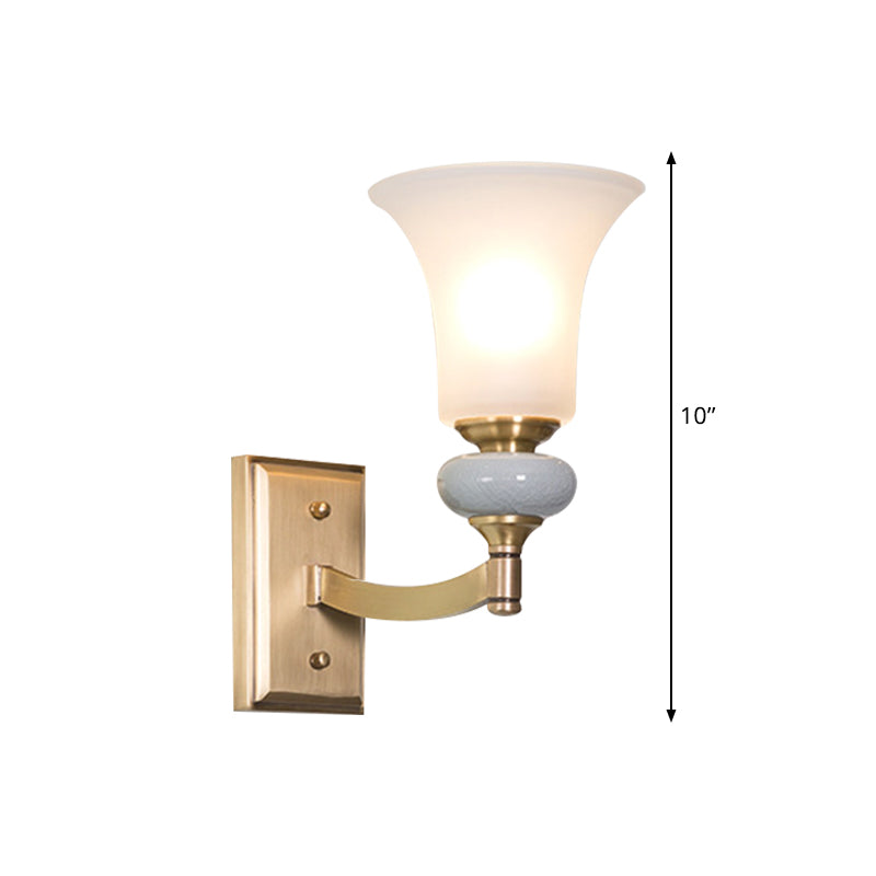Gold 1/2 Heads Wall Lamp Fixture Traditional White Glass Bell Up Wall Mount Lighting for Living Room
