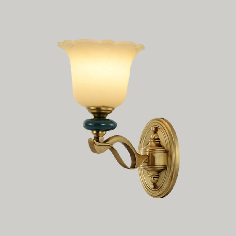 Flower Frosted Glass Wall Mounted Light Traditional 1/2-Light Indoor Wall Lamp in Gold
