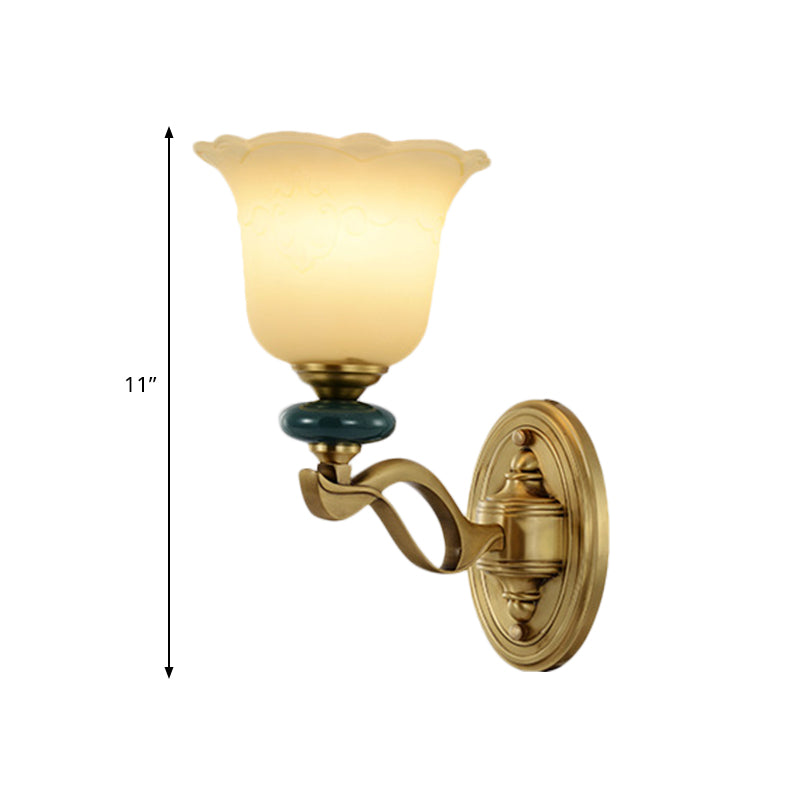 Flower Frosted Glass Wall Mounted Light Traditional 1/2-Light Indoor Wall Lamp in Gold