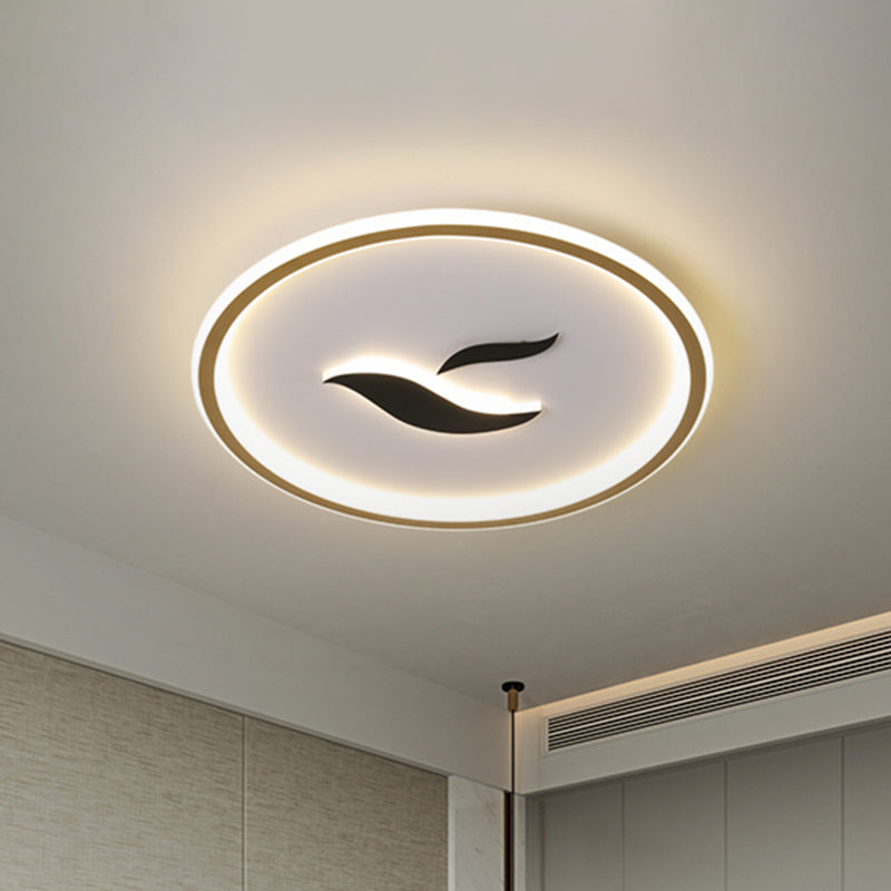 LED Bedroom Flush Lamp Minimalist Black/Gold Finish Flush Mount with Circular Acrylic Shade in White/Warm Light