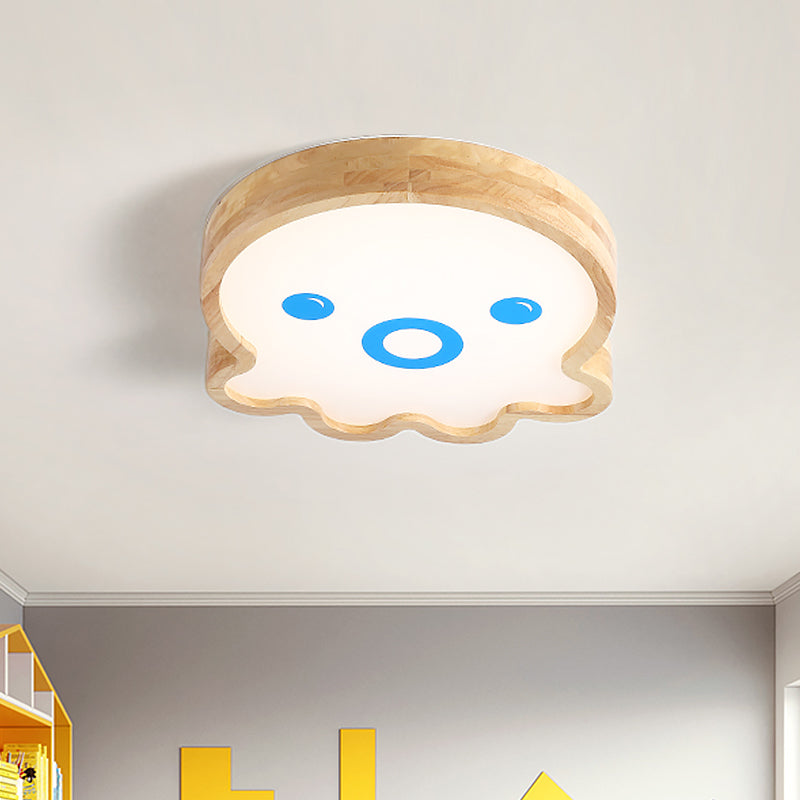 Little Octopus Shaped Flushmount Lamp Cartoon Wood LED White Flush Mount Lighting in Warm/White Light