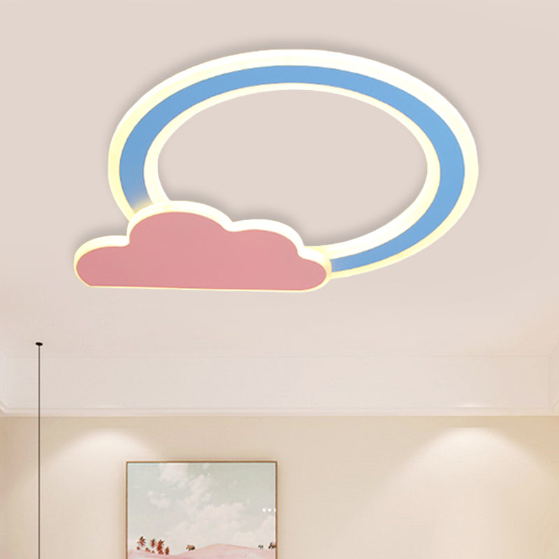 Blue/Pink Finish Cloud and Loop Flush Lighting Minimalist LED Acrylic Flushmount Lamp for Kids Room