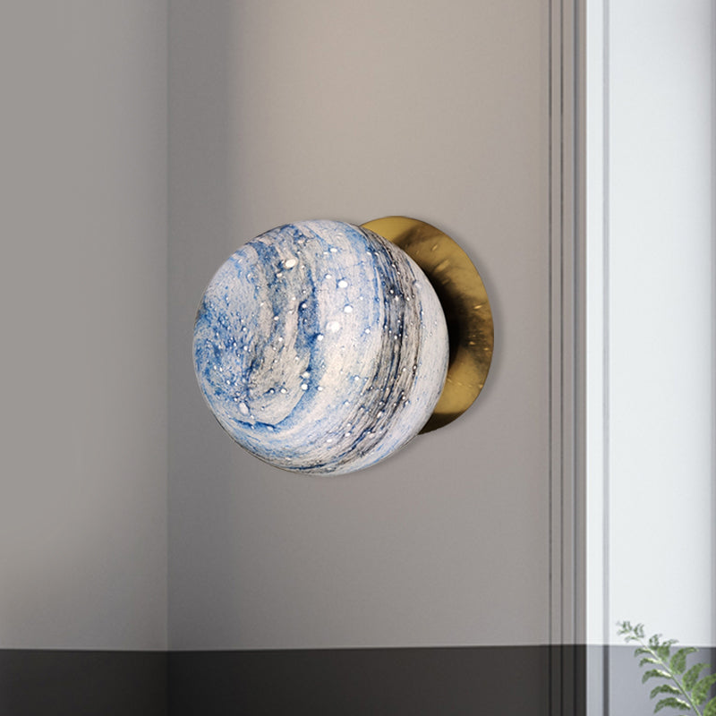 Planet Frosted Glass Wall Lamp Creative Yellow/Blue LED Wall Sconce Lighting Fixture for Bedroom