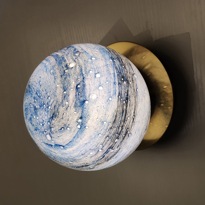 Planet Frosted Glass Wall Lamp Creative Yellow/Blue LED Wall Sconce Lighting Fixture for Bedroom