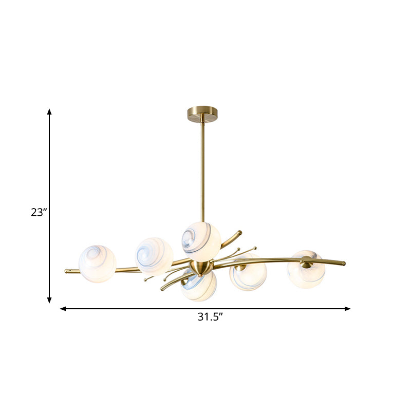 Spherical Frosted Glass Ceiling Light Modern 6-Head Gold Chandelier Lamp for Dining Room