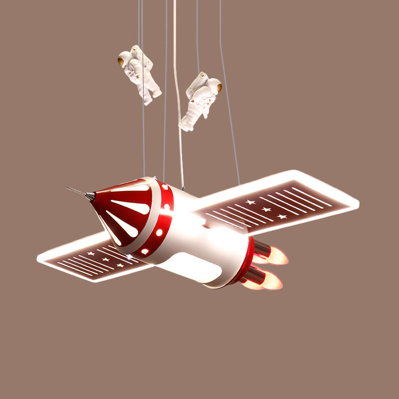 Ruimteschip Kroonluchter Lamp Cartoon metaal 4 lampen Rood/blauw hangende hanglamp voor kinderdagverblijf