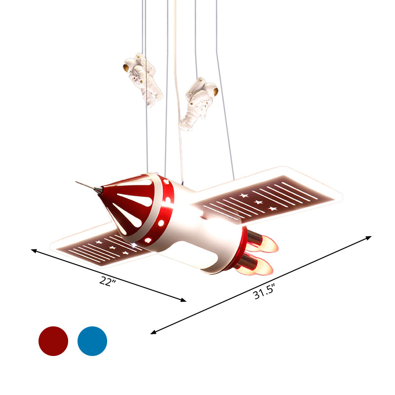 Ruimteschip Kroonluchter Lamp Cartoon metaal 4 lampen Rood/blauw hangende hanglamp voor kinderdagverblijf