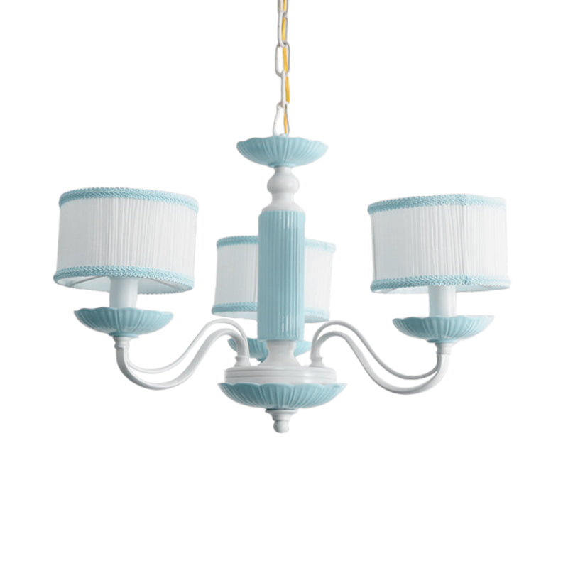 Macaroon 3/6 Bulbs Pendant Light Pink/Blue Drum Chandelier Lighting Fixture with Fabric Shade