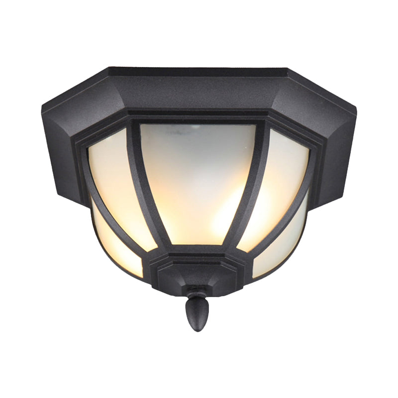 2 Bulb Octagon Flush Mount Lighting Classic Black Finish Frosted Glass Ceiling Light Fixture