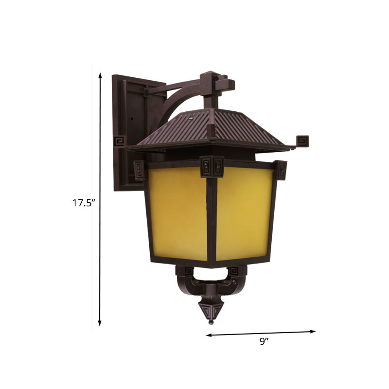 Lampada da parete per parete per vetro giallo retrò con bulbo singolo per cortile per cortile