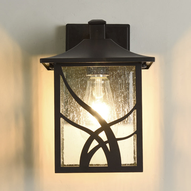 Open Bottom Courtyard Sconce Lodge Clear Glass 1 Light Dark Coffee Wall Light Fixture
