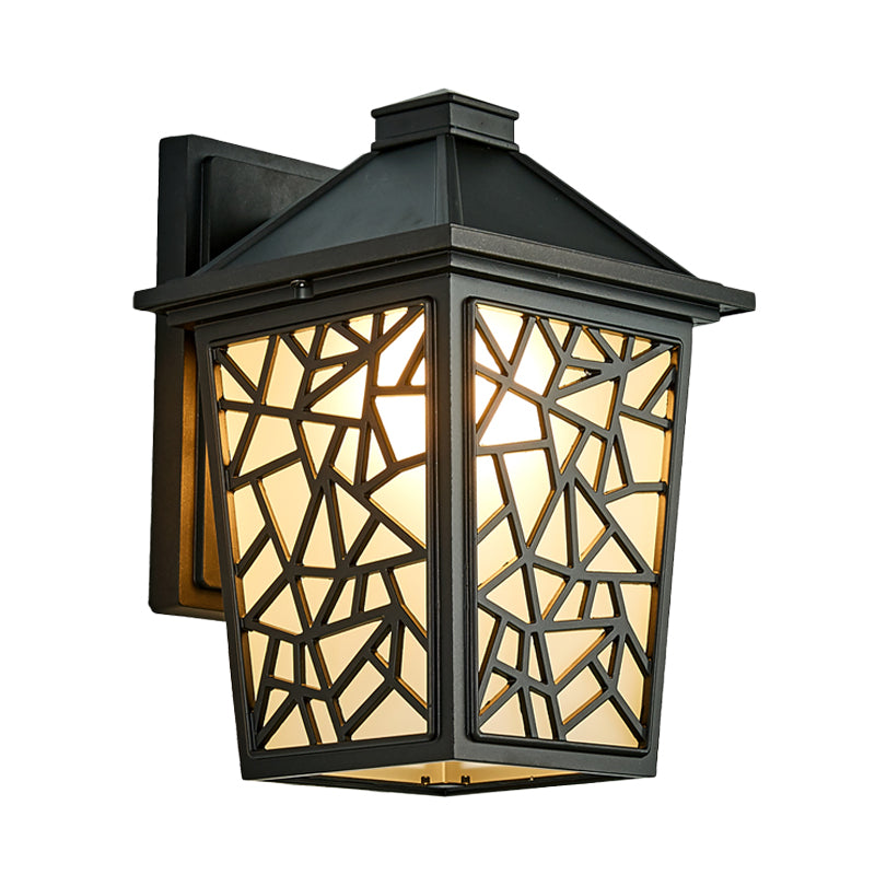 Black 1 Head Wall Sconce Lighting Lodge Frosted Glass Lantern Wall Mounted Light Fixture