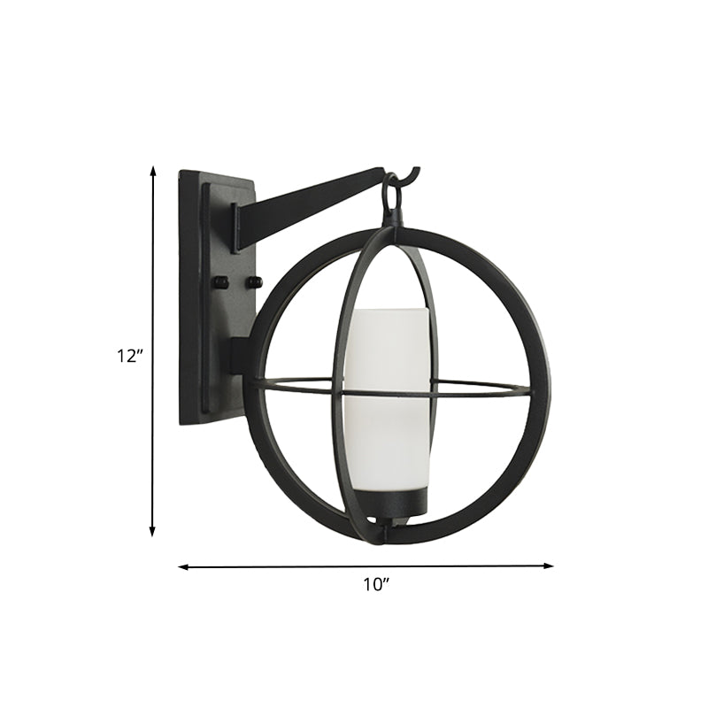 1 Imposto per illuminazione da parete in vetro glassata nera rurale con cilindri in lampadina con gabbia metallica globale