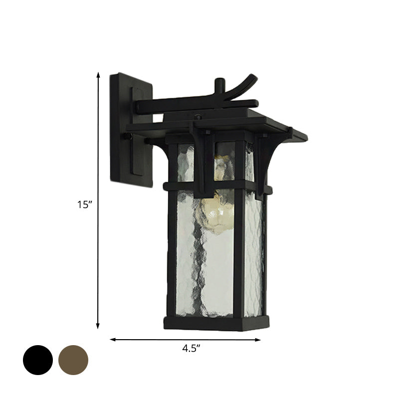 Éclairage de mur de lanterne rétro 1 Lumière claire d'eau claire en verre applique murale Lumière en bronze / noir pour extérieur
