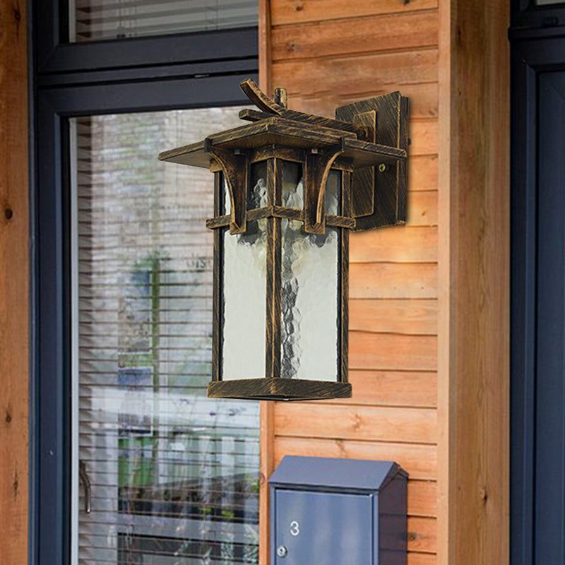 Éclairage de mur de lanterne rétro 1 Lumière claire d'eau claire en verre applique murale Lumière en bronze / noir pour extérieur