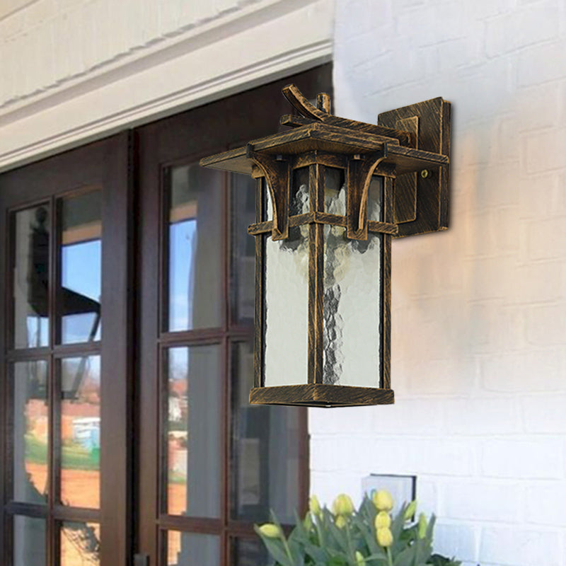 Éclairage de mur de lanterne rétro 1 Lumière claire d'eau claire en verre applique murale Lumière en bronze / noir pour extérieur