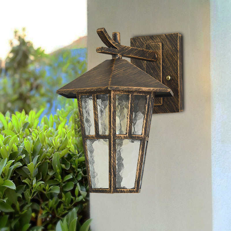 Birdcage Patio Wall Lamp Sconce Retro Clear Water Glass Single Light Bronze/Black Wall Light Fixture