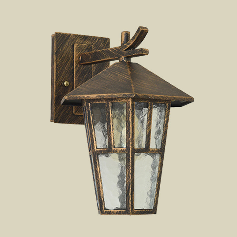 Birdcage Patio Wall Lamp Sconce Retro Clear Water Glass Single Light Bronze/Black Wall Light Fixture