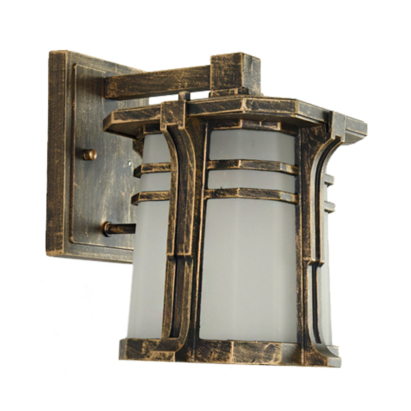 Bronze/Black Lantern Wall Light Lodge Opal Frosted Glass Single Bulb Outdoor Wall Lighting Fixture