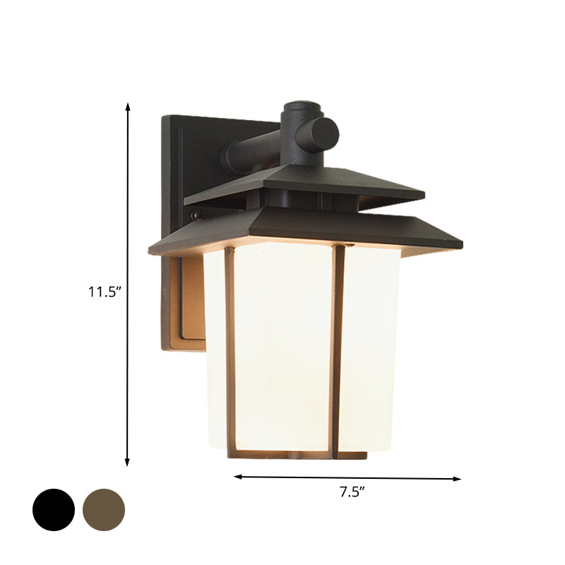Loda de vidrio de vidrio de vidrio White Splone Lodge 1 Bulb Patio Patio Defixia de iluminación de pared en bronce/negro